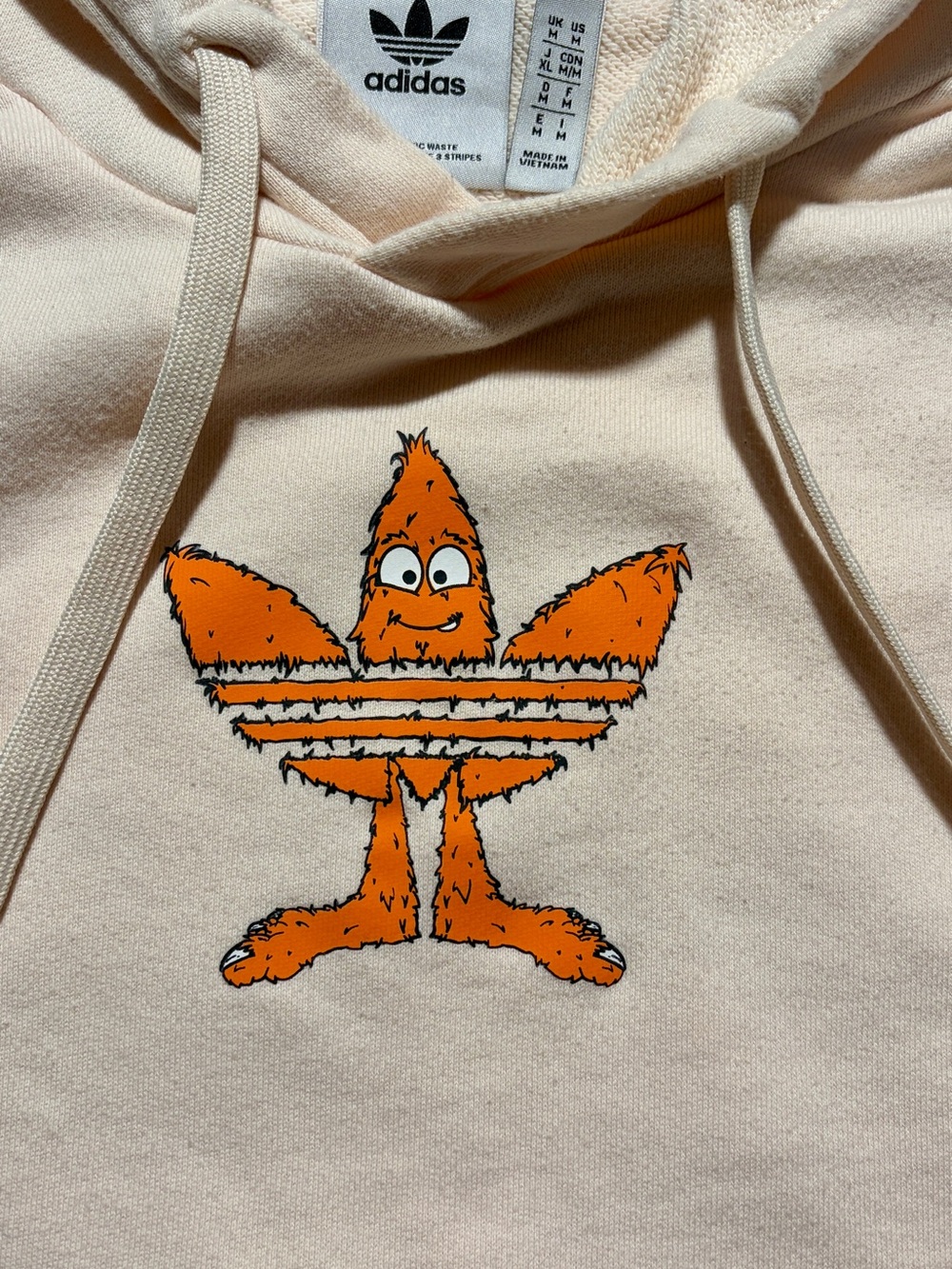 ADIDAS ORIGINALS FUZZY MONSTER LOGO HOODED SWEATSHIRT CREAM M
